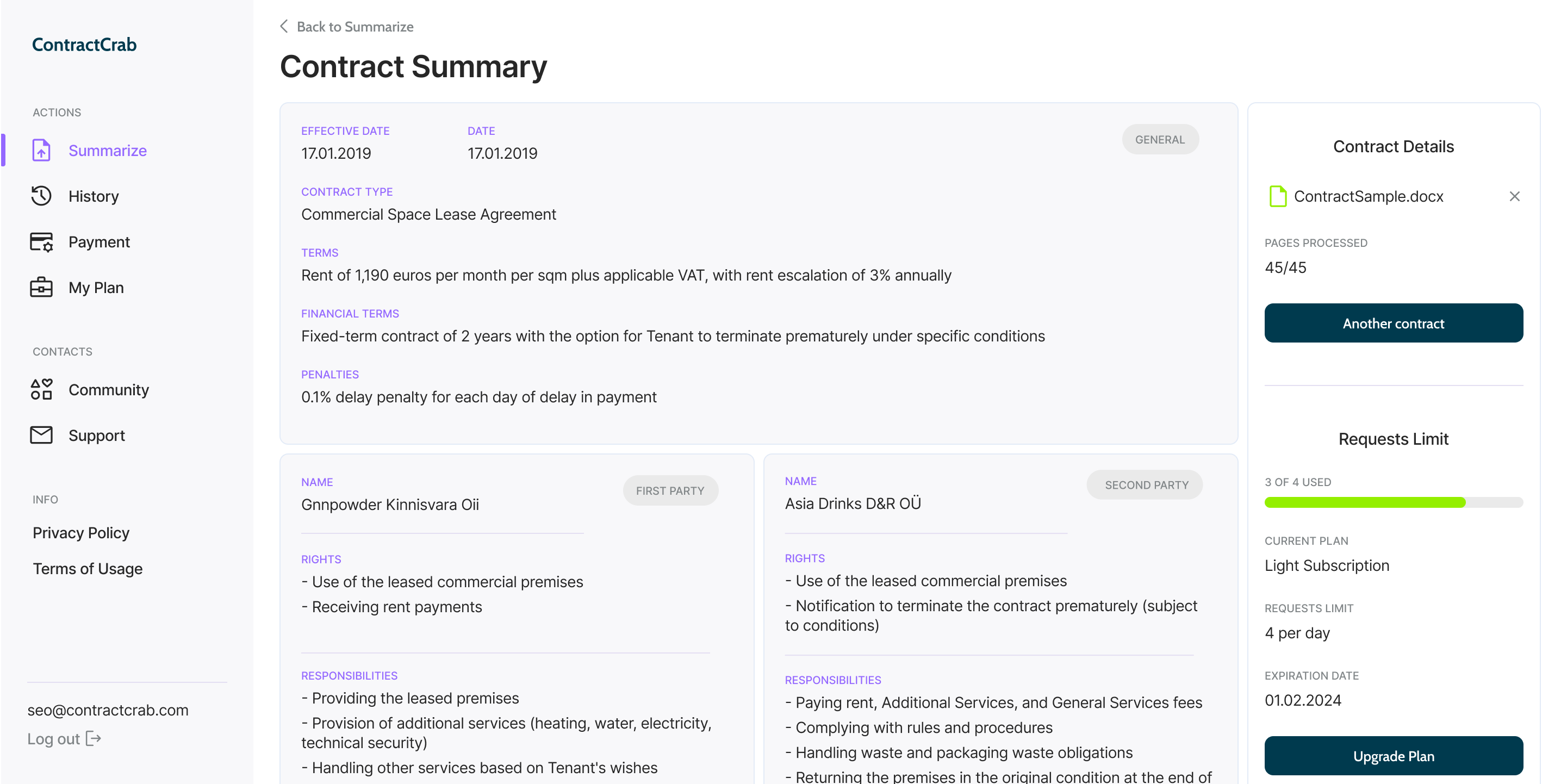 Summary Page with Response 